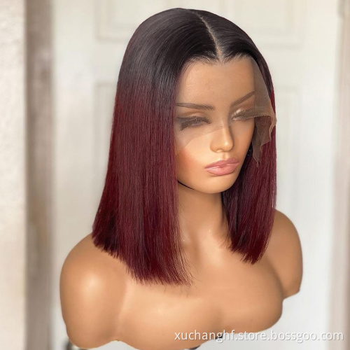Wholesale Colorful Bob Wig 1b/99j Short Bob Cut Brazilian Human Hair Lace Front Wigs for Black Women Full and Thick Ends